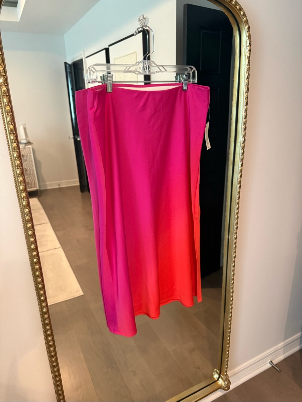 a new day Pink to Coral Ombre Midi Skirt